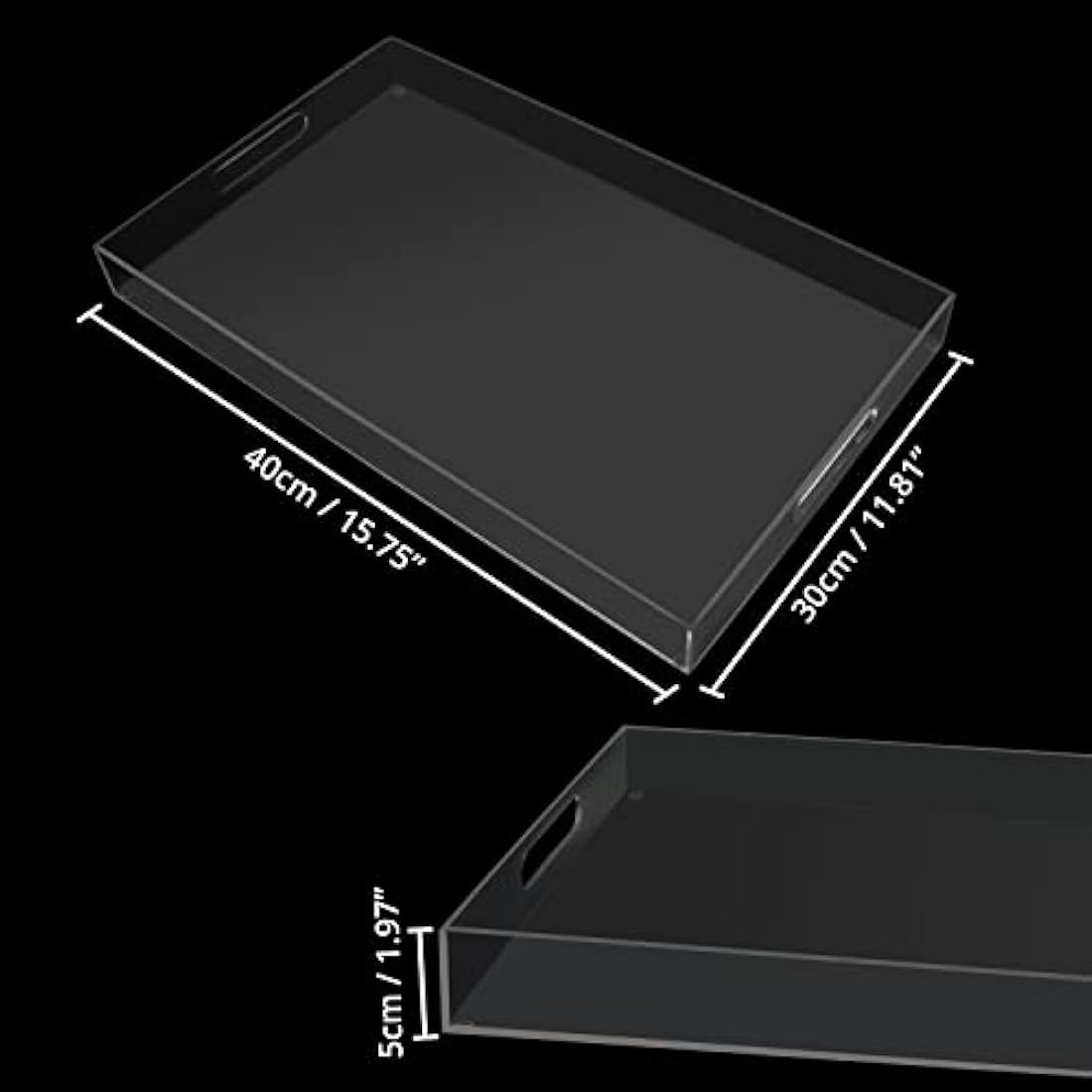 Kurtzy Clear Acrylic Plastic Serving Tray with Handles - L40 x W30cm / 15.75 x 11.81 Inches - Extra Large, Rectangular & Spill Proof - Decorative Breakfast, Tea/Coffee, Food, Drinks & Table Organiser