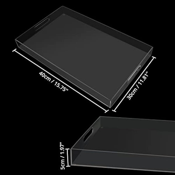 Kurtzy Clear Acrylic Plastic Serving Tray with Handles - L40 x W30cm / 15.75 x 11.81 Inches - Extra Large, Rectangular & Spill Proof - Decorative Breakfast, Tea/Coffee, Food, Drinks & Table Organiser
