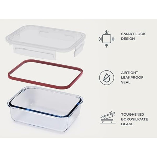 Franklin Lade Glass Food Storage Containers | 5 Piece Set 1040ml | BPA-Free Airtight LeakProof Lids | Food Containers | Glass Containers with Lids | Microwave, Oven, Freezer & Dishwasher Safe