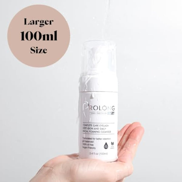 Eyelash Extension Shampoo & Brush - 100ml Bottle - Gentle Foaming Cleanser For Extensions & Natural Lashes - Makeup Remover - Paraben & Sulfate Free - Salon & Home Use