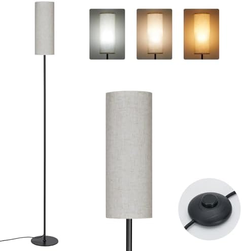 IPARTS EXPERT Floor Lamp for Living Room Modern, LED Reading Standing Lamps with Linen Shade & Foot Switch, 2700k-6500k Dimmable Standard Tall Lamps for Living Room, Bedroom, Office (Linen)