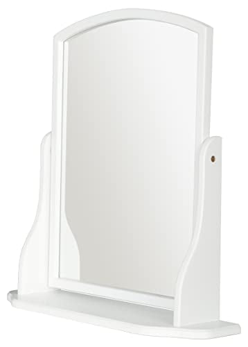 Home Selections Arched Wood Dressing Table Mirror, White, 44x44cm, Wooden Free Standing Tabletop Vanity Mirror