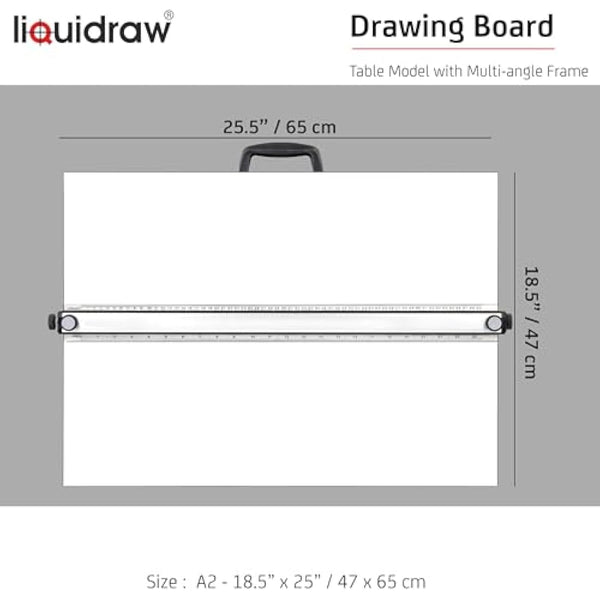 Liquidraw A2 Drawing Board Parallel Motion, Table Model with 5 Adjustable Working Angles, Includes Drawing Board Clips & Set Square, TTM02, White