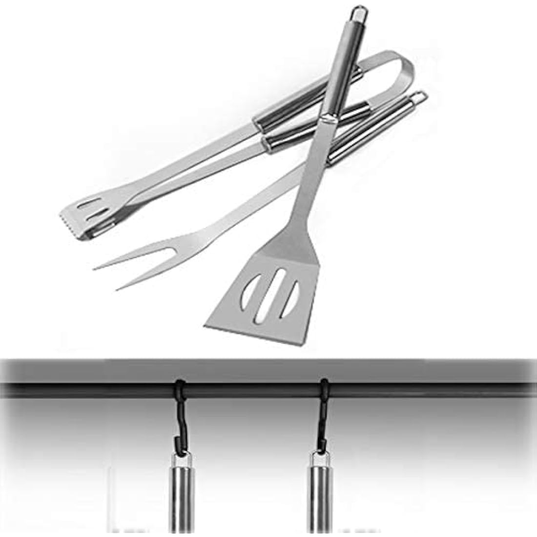 GQC 3PCS BBQ Grill Tool Set, Stainless Steel Barbecue Grilling Utensils Kit with Carry Bag, Spatula, Tongs and Fork BBQ Tool Accessories for BBQ Cooking Outdoor Camping…