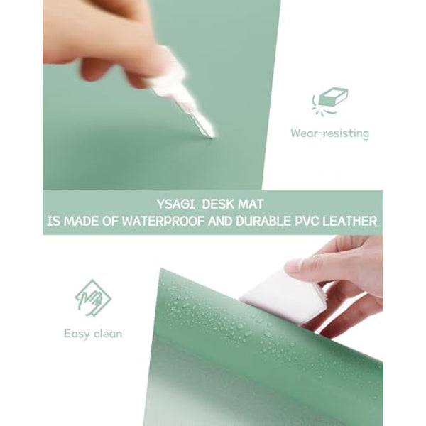 YSAGi Non-Slip Desk Pad, Waterproof PVC Leather Desk Table Protector, Ultra Thin Large Mouse Pad, Easy Clean Laptop Desk Writing Mat for Office Work/Home/Decor (90 x 43 cm, Light Green)