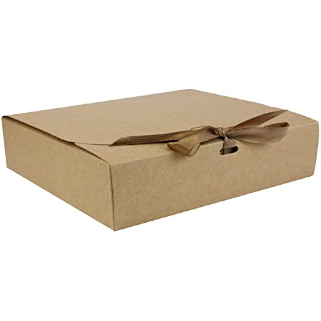 Emartbuy Pack of 12 Rectangle Shaped Presentation Gift Box, 24 cm x 19.5 cm x 7 cm, Easy Assembly, Brown Kraft Box with Bow Ribbon