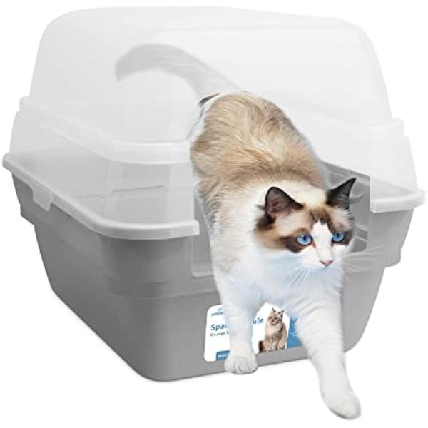 Petfamily Cat Litter Box with Hood - 3-in-1 Foldable cat litter Tray with Transparent Cover, Large Hooded Cat Toilet with Anti-Leak Design, Spacious Covered Litter Pan for Multiple Cats Grey