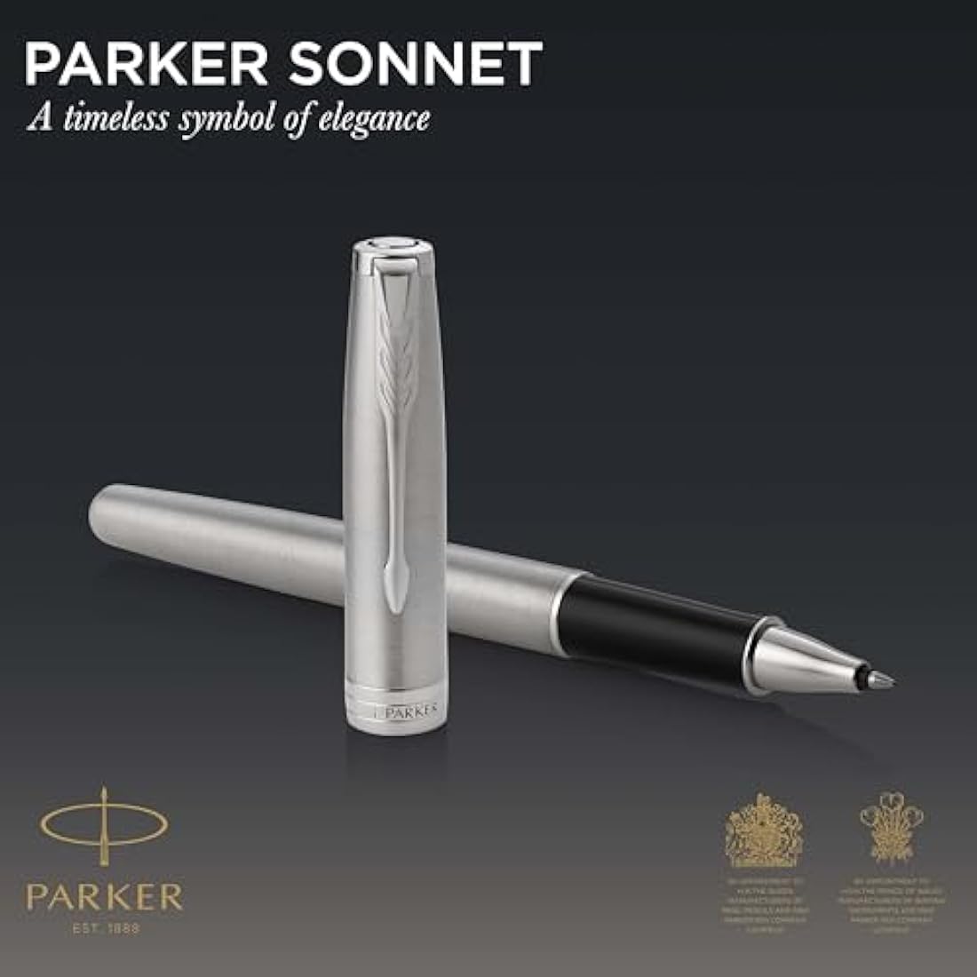 Parker Sonnet Rollerball Pen | Stainless Steel with Palladium Trim | Fine Point Black Ink | Gift Box
