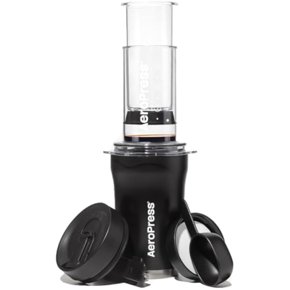 AeroPress Go Plus, Small Portable Coffee Maker for Travel & Camping - 3 In 1 Brew Method Combines French Press, Pourover, Espresso, Full Bodied Coffee without Bitterness, Coffee Press Kit - Black