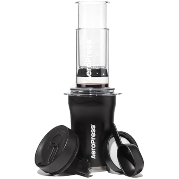 AeroPress Go Plus, Small Portable Coffee Maker for Travel & Camping - 3 In 1 Brew Method Combines French Press, Pourover, Espresso, Full Bodied Coffee without Bitterness, Coffee Press Kit - Black