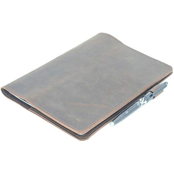 JJNUSA Compatible with Rocketbook Cover Smart Business Handmade Distressed Genuine Leather Notebook Cover for Everlast, Fusion, Wave Moleskin A4 with Pen Loop & Card Holder Letter 11" x 8.5" Darkbrown