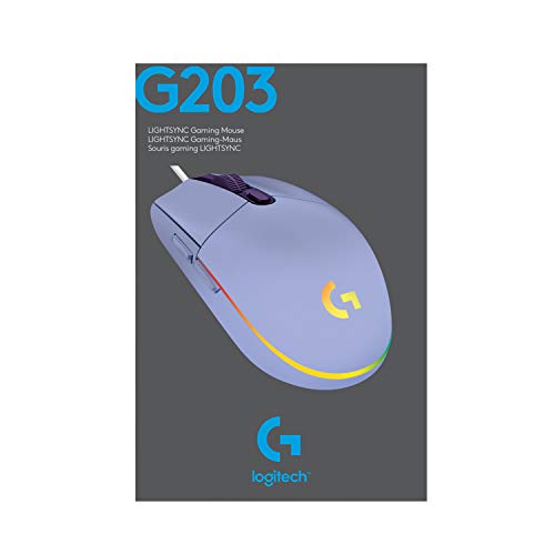 Logitech G203 LIGHTSYNC Gaming Mouse with Customizable RGB Lighting, 6 Programmable Buttons, Gaming Grade Sensor, 8K DPI Tracking, Lightweight - Lilac