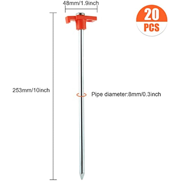 GOYADA 20 PCS Metal Rock Pegs For Awnings 10inch, Hard Ground Tent Camping Pegs Heavy Duty, Gazebo Awning Storm Camping Pegs For Camping Awning Traveling Netting Tarp (Orange)