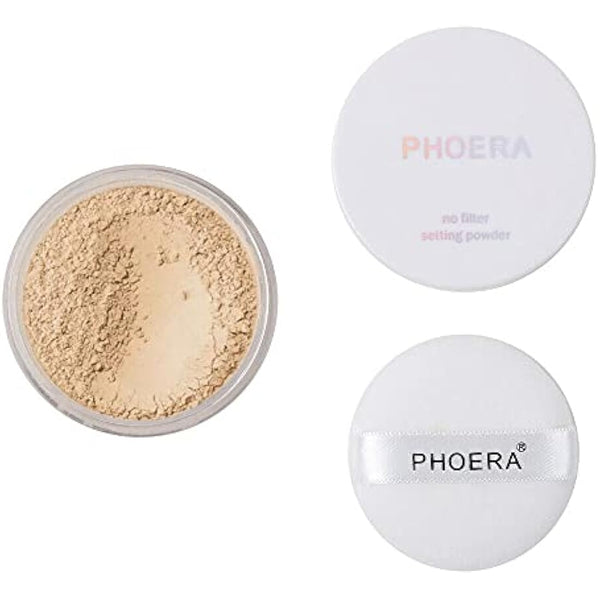 AQUAPURITY - PHOERA Loose Makeup Setting Matte Face Powder + Puff, Long Lasting Lightweight Foundation Make Up Fixer Beauty Blender Highlighter Palette Flash Photography (102 - Cool Beige)