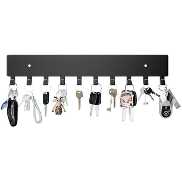GTK Key Holder for Wall, Key Hooks with 10 Hooks, Wall Mounted Key Holder for Hallway, Self Adhesive Key Rack(Black)