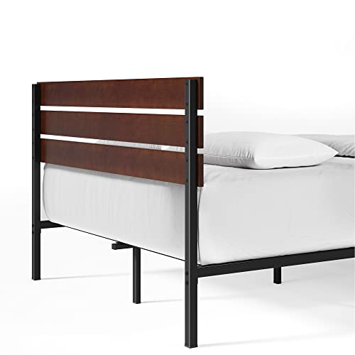 Zinus Figari Double Bed frame - Bed 135x190 cm - 31 cm Height with Underbed storage - Sustainable Bamboo and Metal Platform Bed frame with Slatted Headboard - Brown and Black