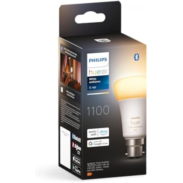 Philips Hue White Ambiance Single Smart Bulb LED [B22 Bayonet Cap] - 1100 Lumens (75W Equivalent). Works with Alexa, Google Assistant and Apple Homekit