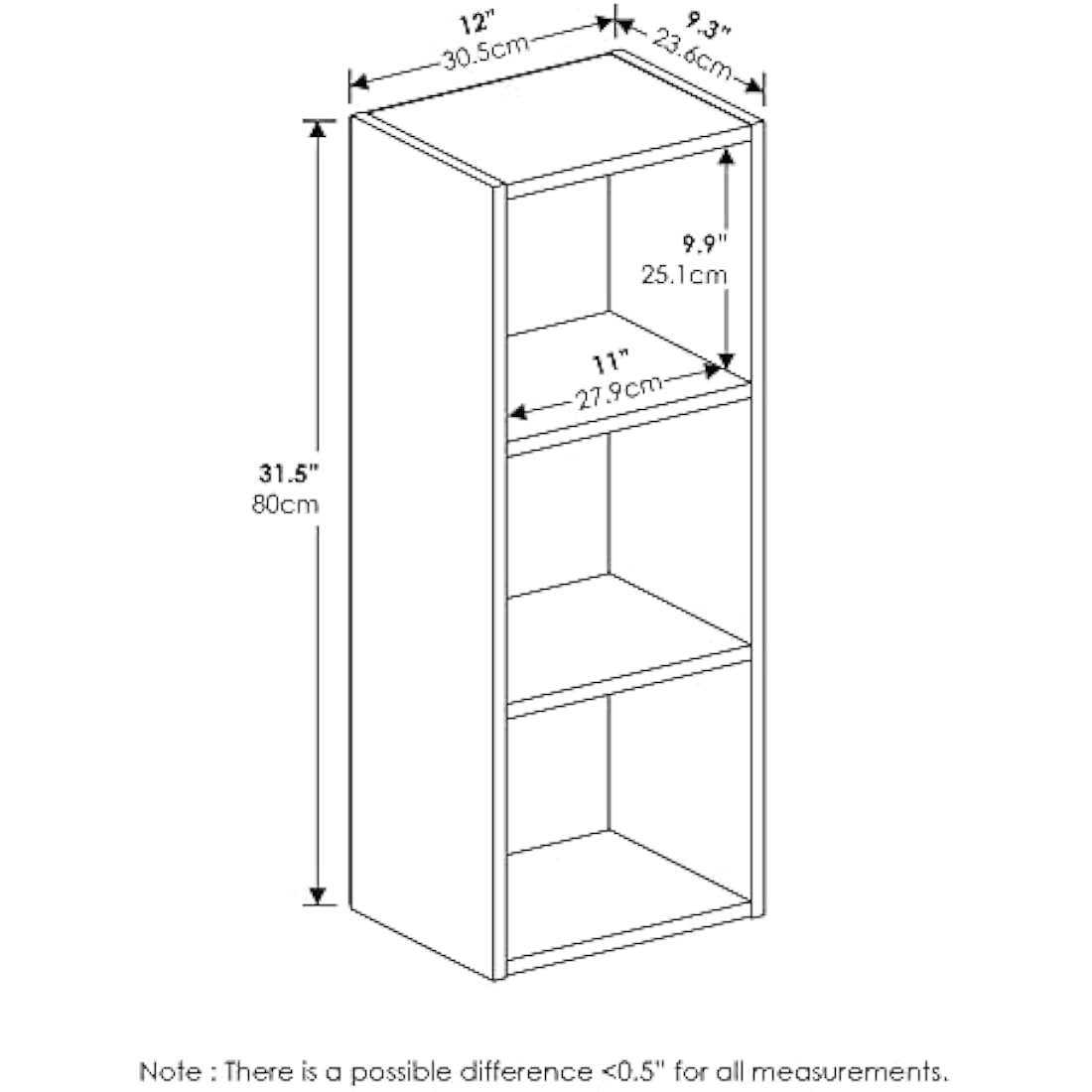Furinno Pasir 3-Tier No Tool Assembly Open Shelf Bookcase, White