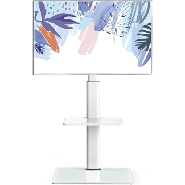 FITUEYES White TV Floor Stand for 32 to 60 inch TVs, Floor Standing TV Stand with Adjustable Shelf, Swivel Bracket, Height Adjustable, Holds 30kgs, Max VESA 600x400mm