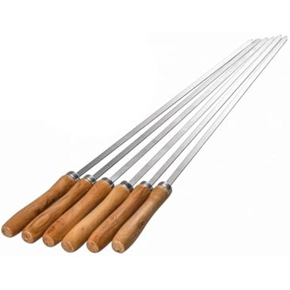IMEEA 16.5in/42cm Flat Kebab Skewers Stainless Steel Barbecue Skewers with Wooden Handle Flat Metal BBQ Skewers for Grilling, Set of 6
