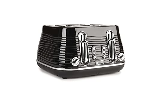 Haden Devon Black Toaster 4 Slice - Dual Control Browning Settings - 4 Slice Toaster with Wide Slots - Black Toaster with Defrost, Reheat And Cancel