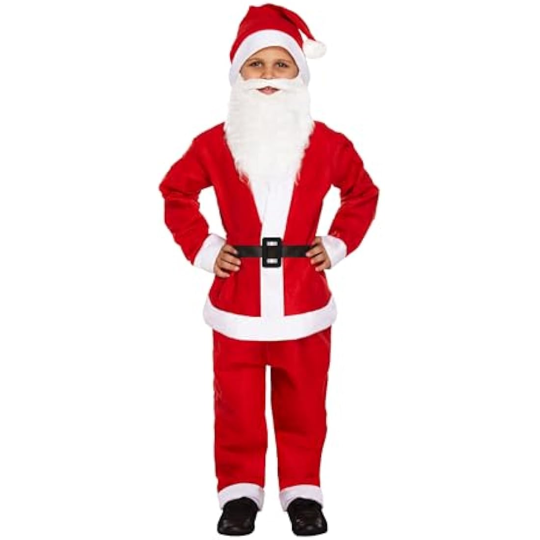 HENBRANDT Children’s Santa Claus Costume with Red Santa Hat and Santa Beard for Kids 5-Piece Father Christmas Xmas Outfit Size Large Ages 10-12 Christmas Fancy Dress for Boys and Girls