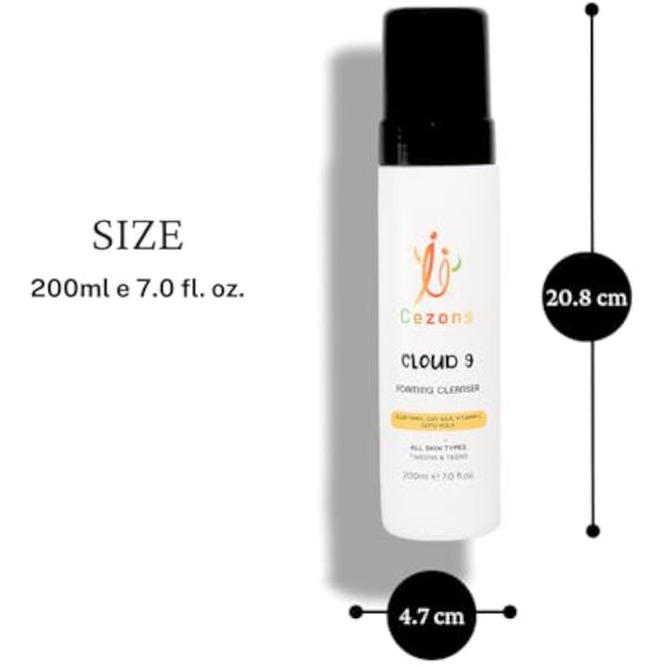 Cezons Cloud 9 Foaming Cleanser - A Gentle Kids Face Wash - Hydrating Face Wash for Kids, Preteens & Teenagers - Natural and Alcohol Free Fragrance Free Skincare - 200ML