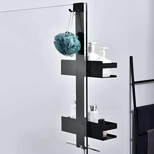 HomeHeng Shower Caddy Hanging, 2-Store Shower Basket Double Shower Shelf for Hanging the Shower Screen, Bathroom Shelf with Hooks, SUS304 Stainless
