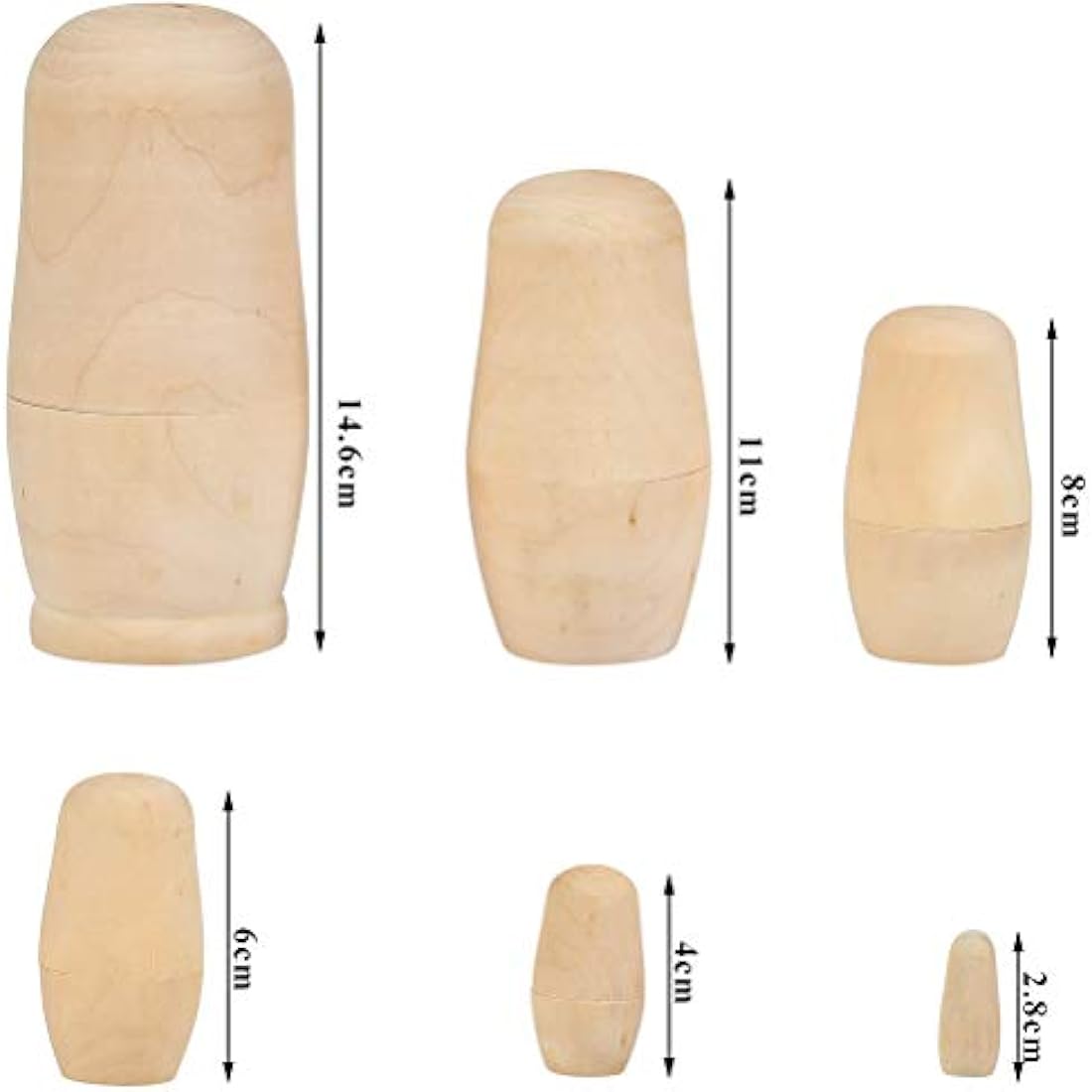 FOCCTS Wooden Nesting Dolls, Unpainted Russian Dolls, Set of 6 Russian Matryoshka Stacking Dolls Boys girls Toy Gift Decorations