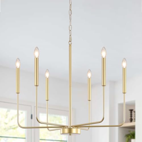 ASHUAQI Gold Chandelier 6 Lights Chandeliers Ceiling Light, Height Adjustable Pendant Light, E14 Modern Chandelier Gold Ceiling Light for Dining Room, Living Room, Kitchen, Hallway, Bedroom