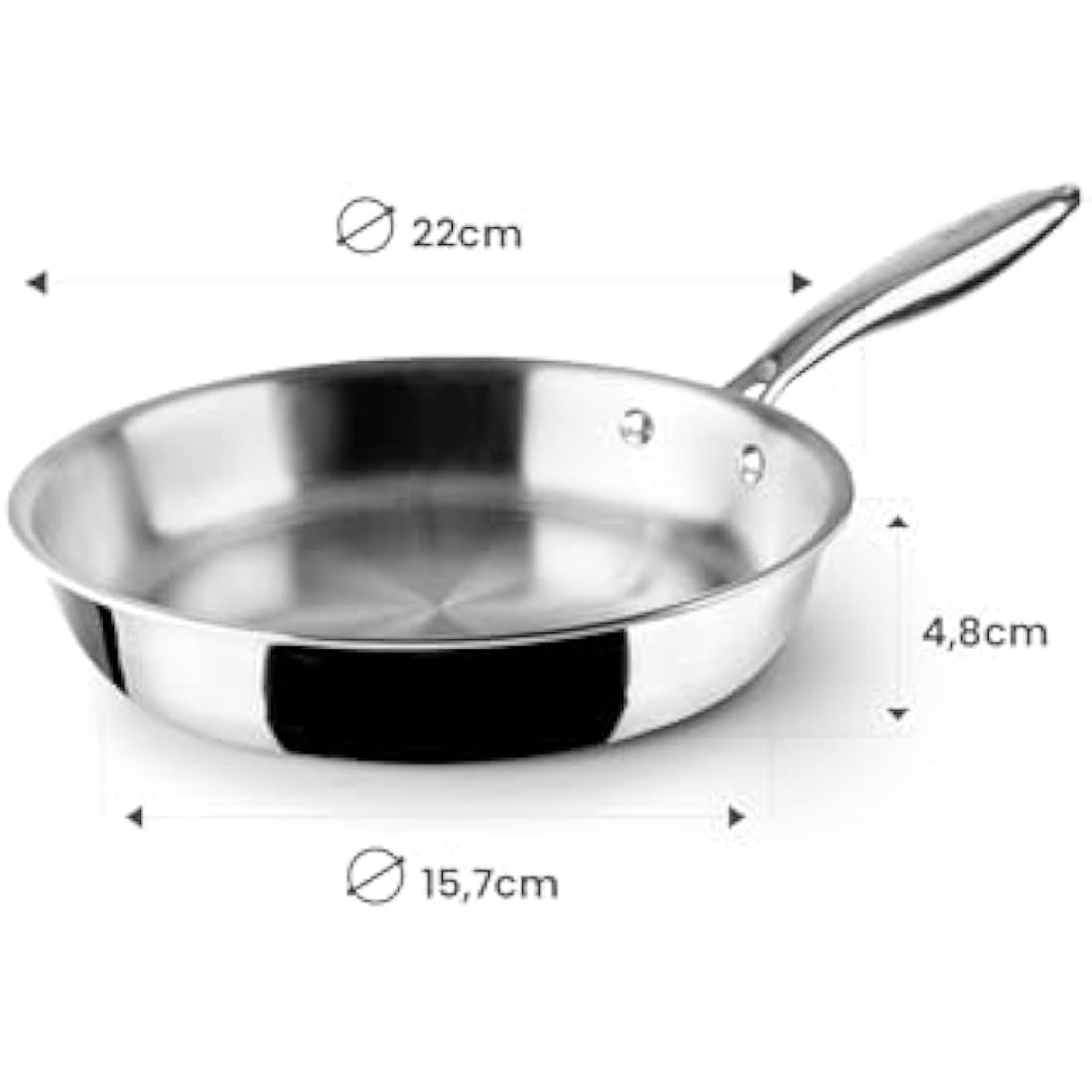 IBILI Triply Natural Tri-Ply Frying Pan, 22 cm, Stainless Steel, Suitable for Induction, Non-Stick