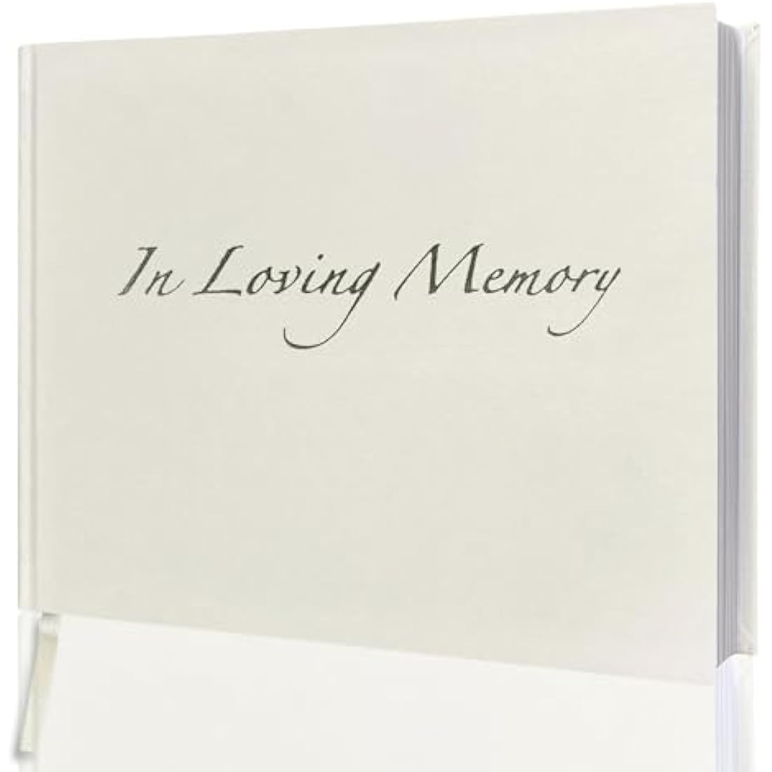 in Loving Memory Condolence Book - 96 Pages with Silver Gilt Pages & Storage Box - Hardcover Memorial Guest Book with 1152 Message Lines & Keepsake Pocket - for Funeral Services (White, 218x160mm)