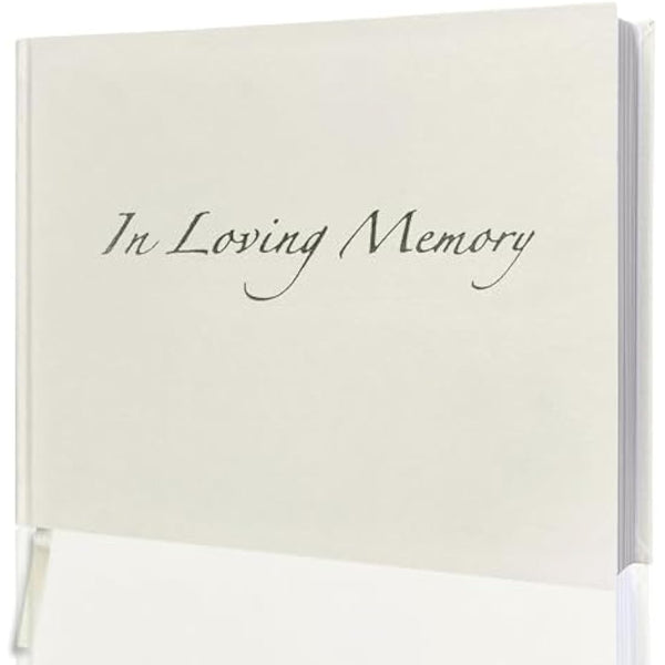 in Loving Memory Condolence Book - 96 Pages with Silver Gilt Pages & Storage Box - Hardcover Memorial Guest Book with 1152 Message Lines & Keepsake Pocket - for Funeral Services (White, 218x160mm)