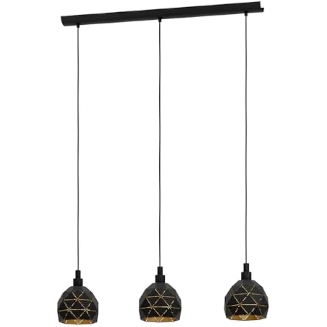 Eglo Roccaforte 3-flame Pendant Lamp, Steel, Black and Gold Hanging Light, E27 Socket