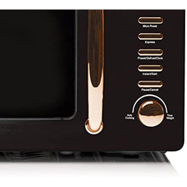 Haden Salcombe 800W Microwave Oven - Versatile with Defrost, Reheat & Cooking Functions - Spacious 20L Capacity - Convenient Digital Timer - 5 Power Levels - Sleek Black & Copper Design
