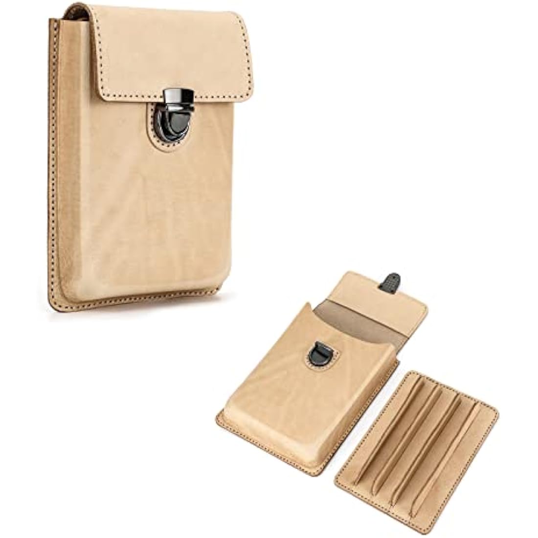 Hiram Leather Pen Case for 5 Pens Portable Genuine Leather Fountain Pens Storage Case with Secured Brass Lock Closure and Type Removable Pen Tray Design (Apricot)