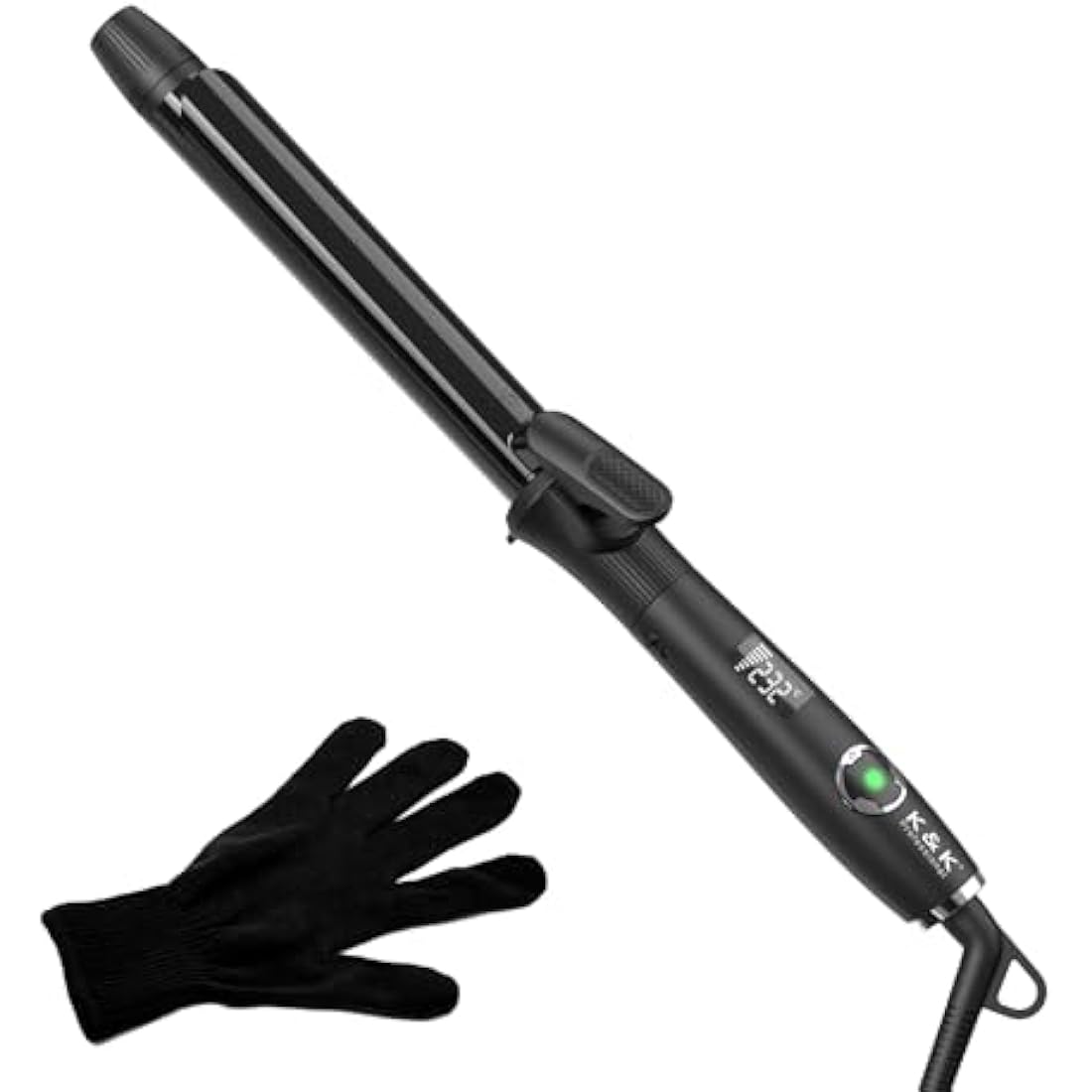 K&K Hair Curling Wand, 25mm Ceramic Titanium Barrel, Digital Display, 50-230°C, 60 Min Auto Shut Off (25mm)