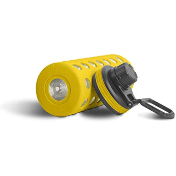 hydro2go Glass Water Bottle with Silicone Sleeve – Dishwasher Safe, 2 Interchangeable Lids, 100% Leak-proof & BPA-free – Ideal for Children, Office, Sports & Outdoor (Blazing Yellow 2.0) – 550 ml