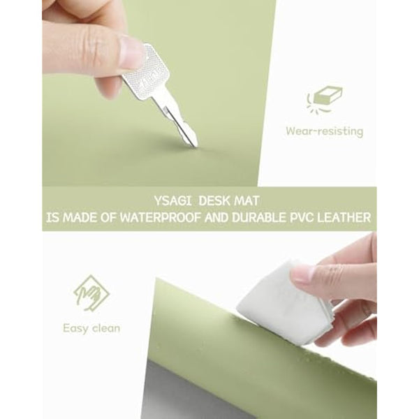 YSAGi Non-Slip Desk Pad, Waterproof PVC Leather Desk Table Protector, Ultra Thin Large Mouse Pad, Easy Clean Laptop Desk Writing Mat for Office Work/Home/Decor (80 x 40 cm, Matcha Green)