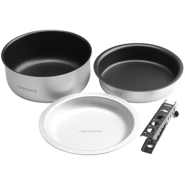 Fire-Maple Frost Ultralight Camping Cookware Set Compact Aluminum Cooking Kit with Nonstick Pot Frypan Plate and Gripper Camping Utensils for 1-2 people Hiking Trekking Fishing