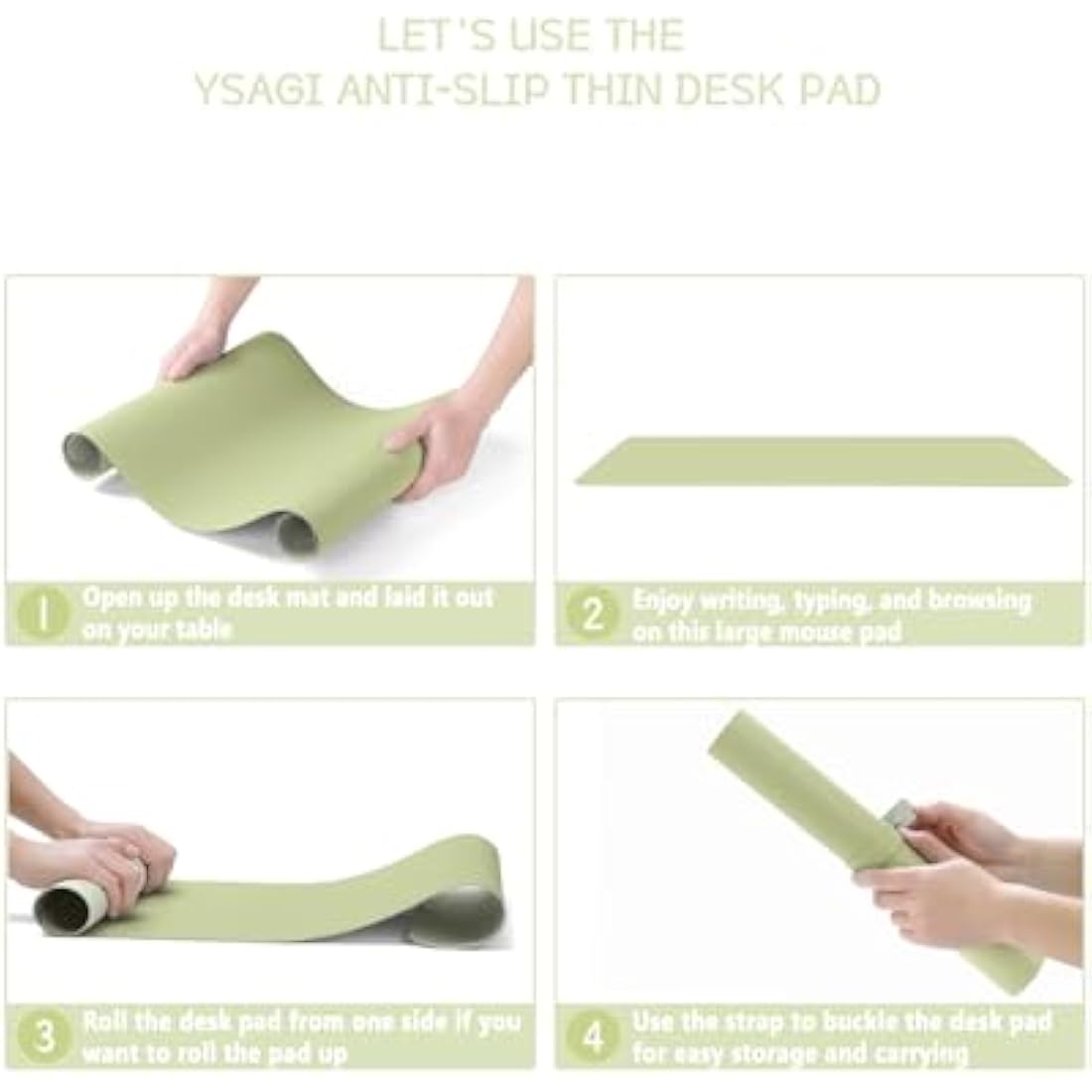 YSAGi Non-Slip Desk Pad, Waterproof PVC Leather Desk Table Protector, Ultra Thin Large Mouse Pad, Easy Clean Laptop Desk Writing Mat for Office Work/Home/Decor (80 x 40 cm, Matcha Green)