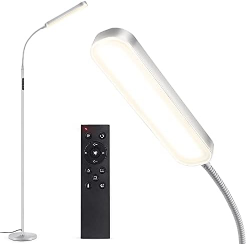 OUTON LED Floor Lamp 15W 1500LM, Dimmable Adjustable Modern Standing Lamp with 4 Color Temperature, Remote & Touch Control, 1 Hour Timer for Reading Living Room Bedroom Office Sewing (Silver Grey)