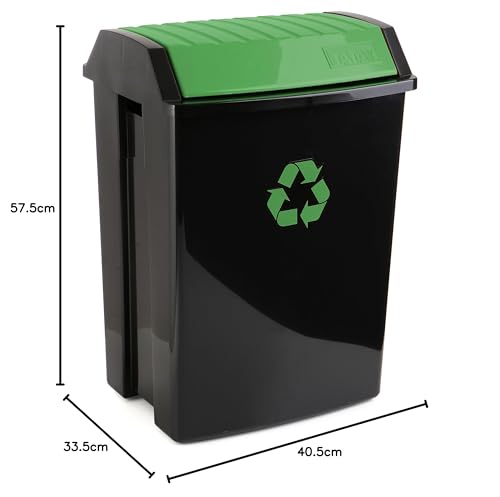TATAY Recycling Bin, 50L Capacity, Swing Lid, Polypropylene, BPA Free, Solar Protection, Green . Dimensions 40,5 x 33,5 x 57,5 cm