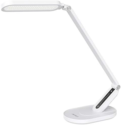 JKSWT LED Desk Lamp, Eye-Caring Table Lamps Natural Light Protects Eyes Dimmable Office Lamp with 5 Color Modes USB Charging Port Touch Control and Memory Function, 10W Reading Lamp,White