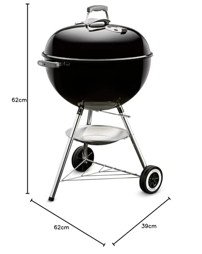 Weber Classic Kettle Charcoal Grill, Ø 57cm Grill Area, BBQ Grill with Porcelain-Enamelled Lid & Bowl, Lid Thermometer, Tripod Stand & Wheels, Chromed Grill Grate - Black (1341504)