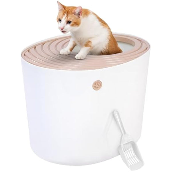 Iris Ohyama Cat Litter Box with Scoop, Up to 7kg, Beige, Top Entry, Cat Litter Tray, Enclosed, For Kitten, High Sided, Hooded, Large, Jumbo, BPA Free, Deep, Easy to Clean, PUNT-530