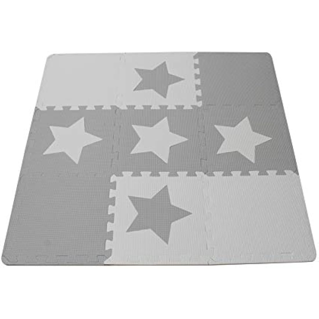 9 Grey Interlocking Foam Baby Play Mat Star Tiles with Edges - Play Mats. Each tile 30 x 30cms. Total 0.9m2.