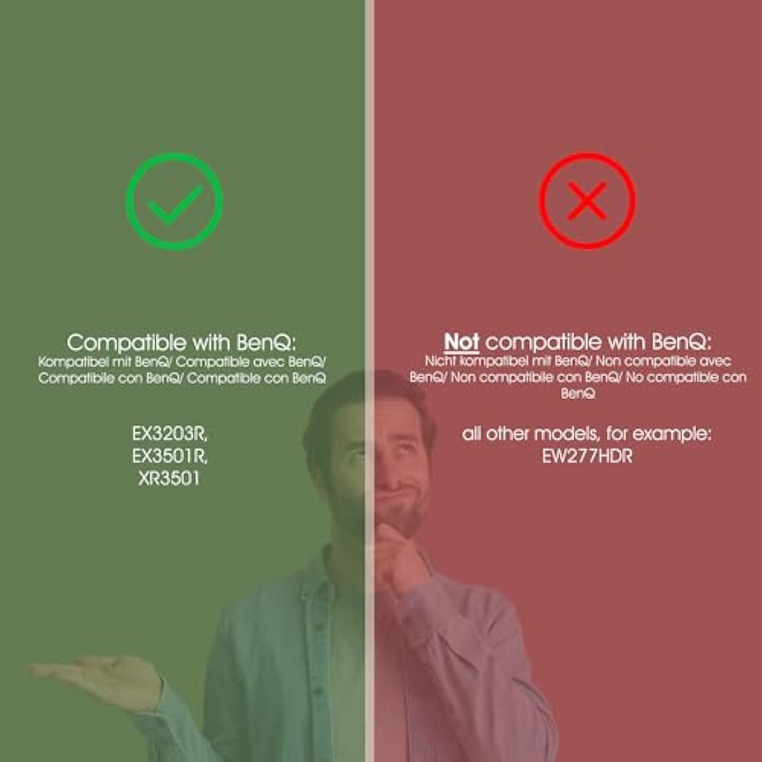 3IDEE VESA Adapter Compatible with BenQ Monitor (EX3203R, EX3501R) - VESA Mount 75x75 mm - for Monitor Without VESA Connection - for Mounting on a Monitor or Wall Mount