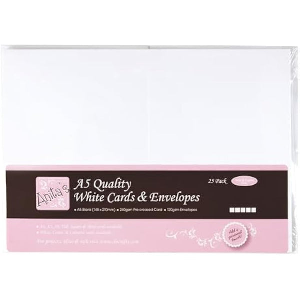 Anita's Plain, Blank Cards & Envelopes, A5, White, Pack of 25, for Home, Wedding, Birthday, Christmas, Thank You, Art & Craft, Scrapbooking Supplies, Baby Shower, Card Making