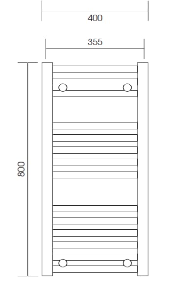 Greened House Milano Black Heated Towel Rail 400mm W x 800mm H Straight Central Heating Towel Radiator